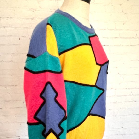 90's Chaus - Abstract Color Block Pullover Sweater - Size Small - Picture 2 of 8